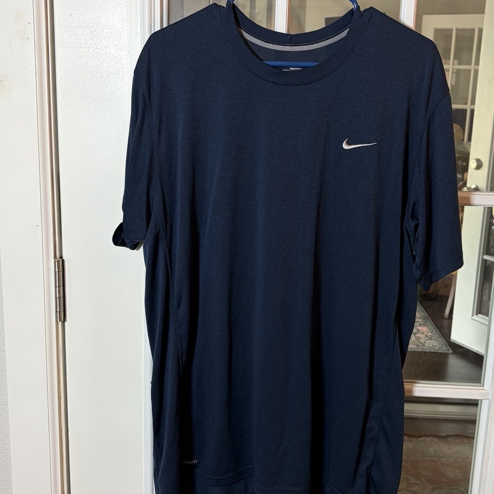 Nike Fit Dry XXL Navy Blue Swoosh Performance T-Shirt Athletic